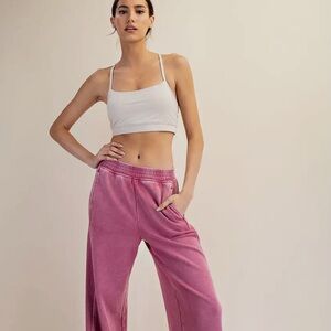 Women's Pink Wide Leg Ribbed Side Pants
